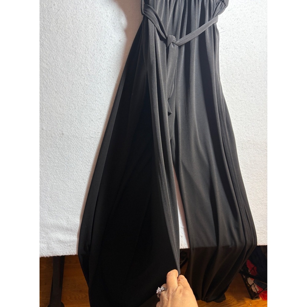 Zenana Black Halter Neck Jumpsuit Open Back High Slit Harem Leg Small - Picture 6 of 10